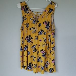 Torrid Super Doft Yellow Floral Tie Tank